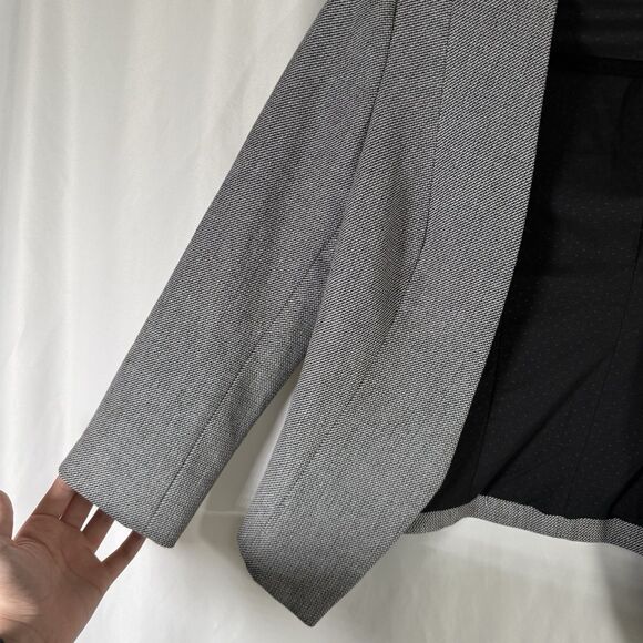 Express Blazer Women's 2 Black White Open Front Stretch Lined Structured 3/4 Slv - Picture 3 of 9